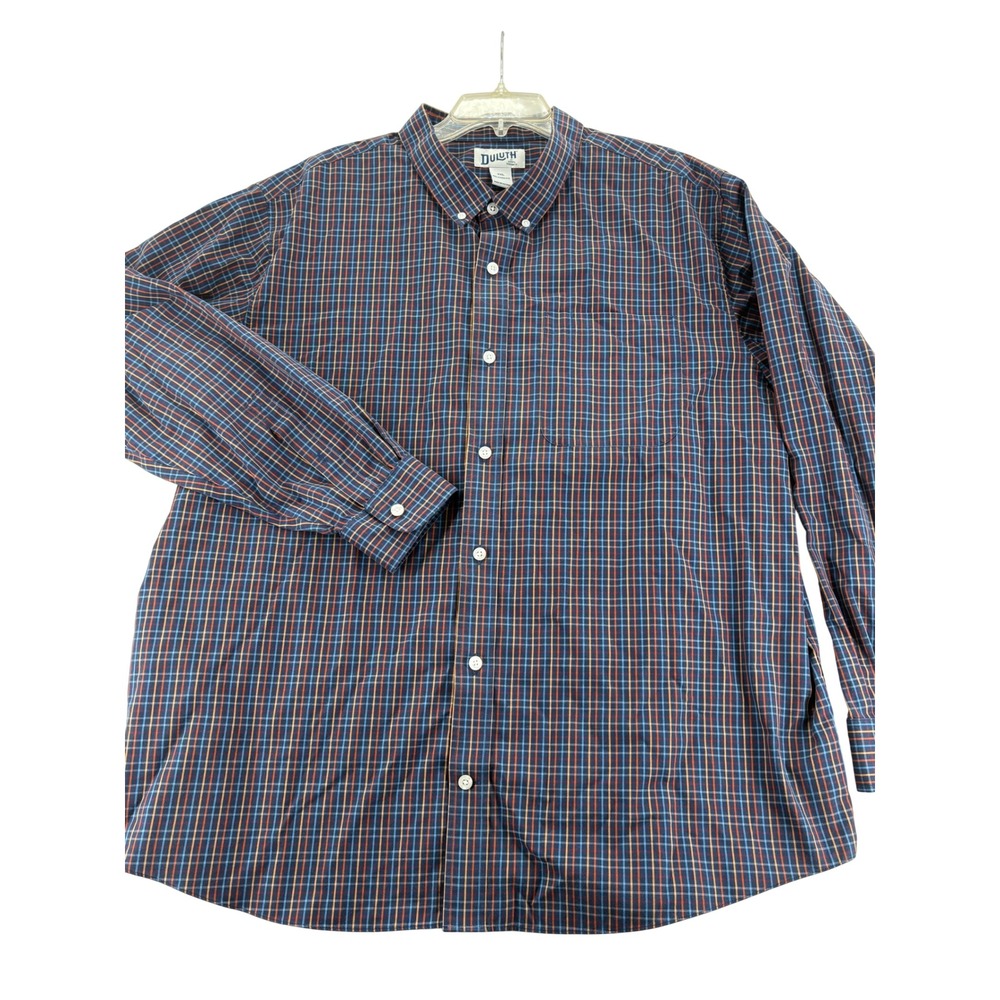 Duluth Button Down Shirt 2XL Relaxed Fit Blue Orange Plaid Cotton Long Sleeve